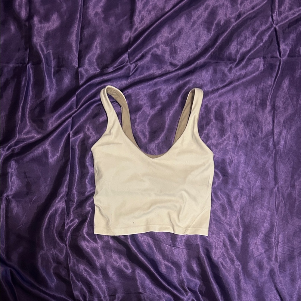 Lululemon Scoop Neck Crop Tank Top with Built in Bra- White